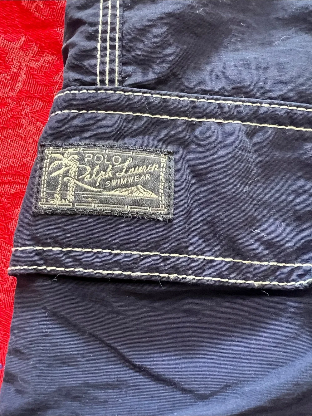 Polo Ralph Lauren Men’s M Navy Swim Trunks Board Shorts Cargo Red Pony